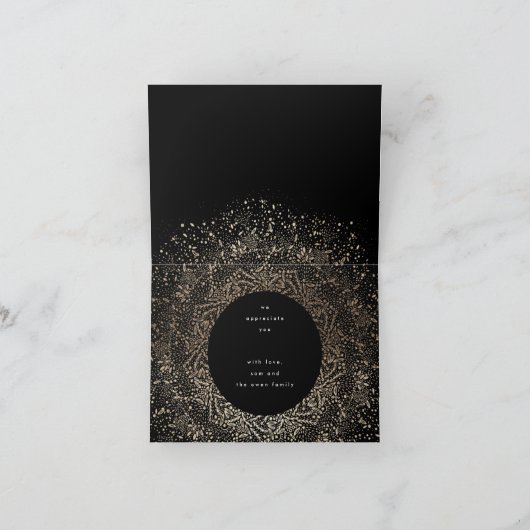 Black Modern Gold Foil Afstudeerder Foto Bedankkaart (Binnen)