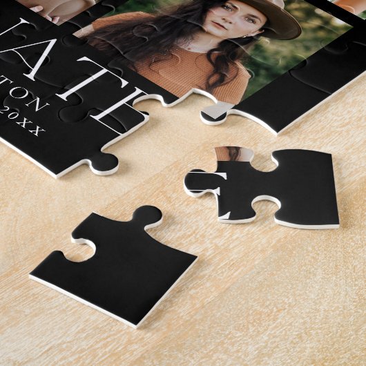Black Modern Grid 9 Photo Collage Afstuderen Legpuzzel (Zijkant)