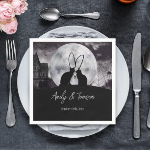 Black Modern Halloween Wedding Verloving Aangepast Servet