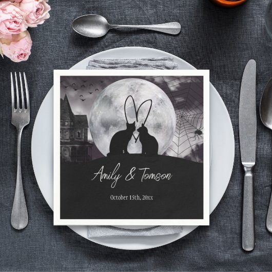 Black Modern Halloween Wedding Verloving Aangepast Servet