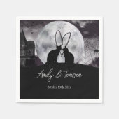 Black Modern Halloween Wedding Verloving Aangepast Servet (Voorkant)