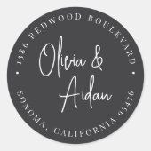 Black | Modern handgeschreven adres voor weduwen Ronde Sticker (Voorkant)