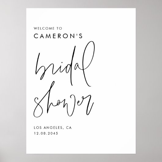 Black Modern Handwritten Script Bridal Shower Poster (Voorkant)