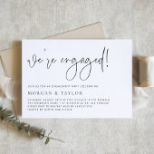 Black Modern Handwritten Script Engagement Party Kaart