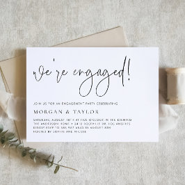 Black Modern Handwritten Script Engagement Party Kaart