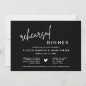 Black Modern Heart Rehearsal Dinner Invitation Kaart (Voorkant)