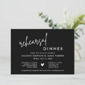 Black Modern Heart Rehearsal Dinner Invitation Kaart (Staand voorkant)