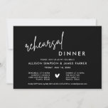 Black Modern Heart Rehearsal Dinner Invitation Kaart<br><div class="desc">De zwarte Moderne Binnenuitnodiging van de repetitie van de repetitie voegt douanetekst aan de rug toe om het even welke extra informatie te verstrekken nodig voor uw gasten.</div>