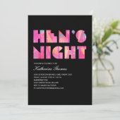 Black Modern Hen's Night Uitnodigingen (Staand voorkant)