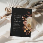 Black Modern Herfst Terracotta Floral Wedding Kaart<br><div class="desc">Zwarte Moderne Herfst Terracotta Floral Wedding Invitation. Deze elegante en rustige trouwuitnodiging is voorzien van handbeschilderde waterverf verbrande oranje- en terracotta-bladeren, crème en beige dahlias, en prachtige roestkleurige rozen die perfect zijn voor een herfst- of herfstbruiloft! De achterkant van de uitnodiging heeft een simpele zwarte achtergrond. Dit ontwerp maakt deel...</div>