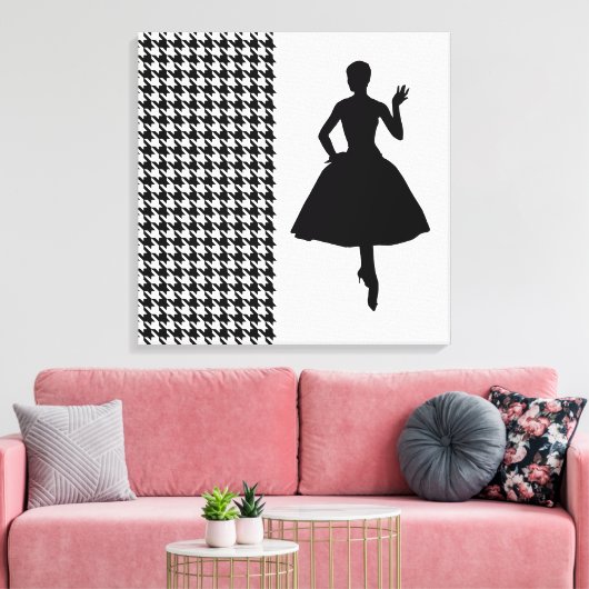 Black Modern Houndstooth met mode Silhouette Canvas Afdruk (Insitu (Woonkamer))