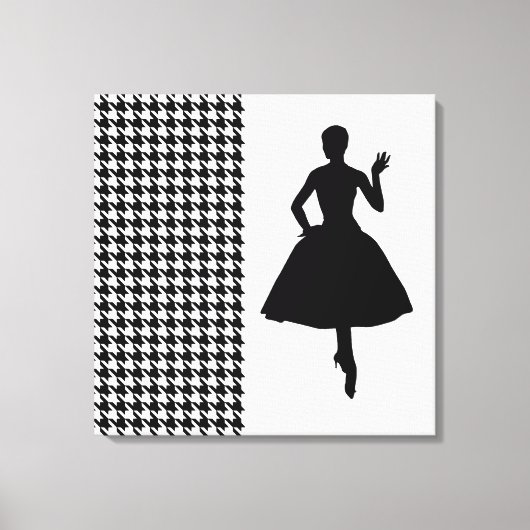 Black Modern Houndstooth met mode Silhouette Canvas Afdruk (Voorkant)