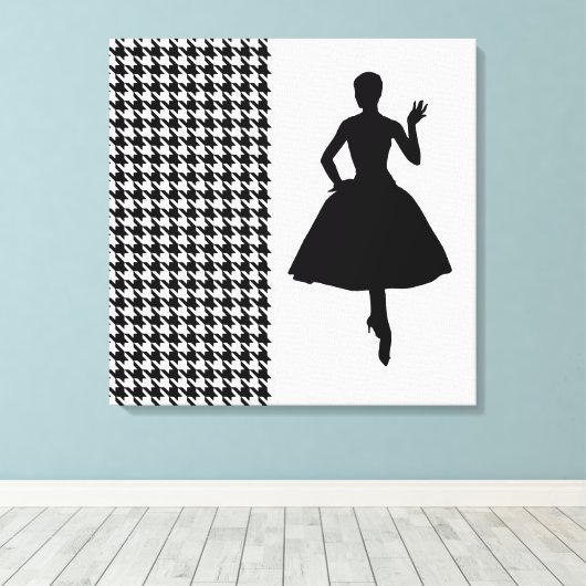 Black Modern Houndstooth met mode Silhouette Canvas Afdruk (Insitu (Houten vloer))