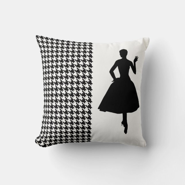 Black Modern Houndstooth met Mode Silhouette Kussen (Voorkant)