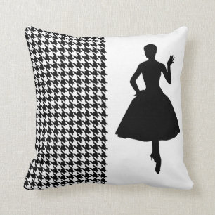 Black Modern Houndstooth met Mode Silhouette Kussen
