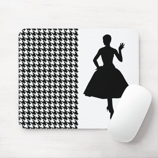 Black Modern Houndstooth met mode Silhouette Muismat (Met muis)