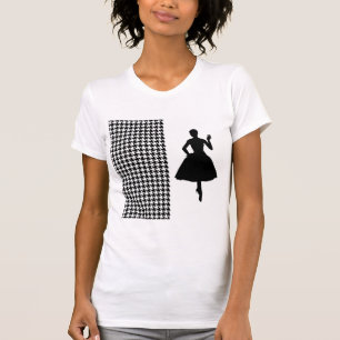 Black Modern Houndstooth met Mode Silhouette T-shirt