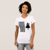 Black Modern Houndstooth met Mode Silhouette T-shirt (Voorkant volledig)