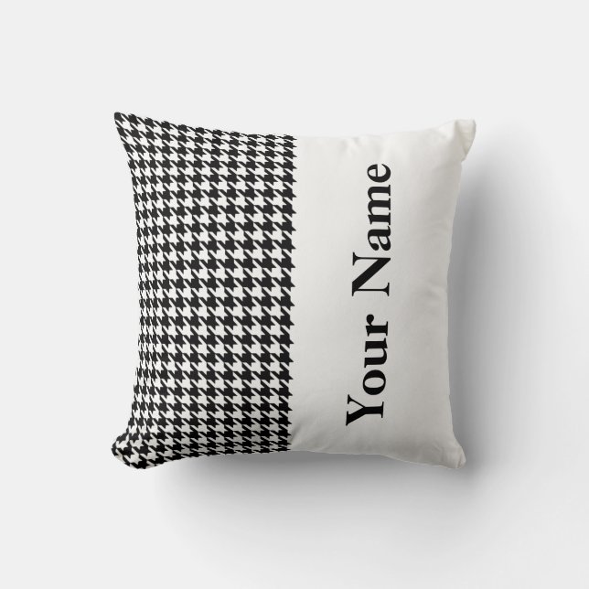 Black Modern Houndstooth met naam Kussen (Voorkant)