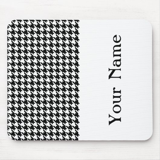 Black Modern Houndstooth met naam Muismat (Voorkant)