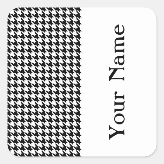 Black Modern Houndstooth met naam Vierkante Sticker (Voorkant)