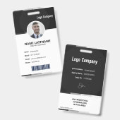 Black Modern ID Identification Card Photo Badge (Voor- en achterkant)