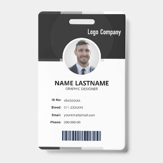 Black Modern ID Identification Card Photo Badge (Voorzijde)