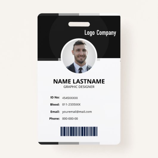 Black Modern ID Identification Card Photo Badge (Voorkant)