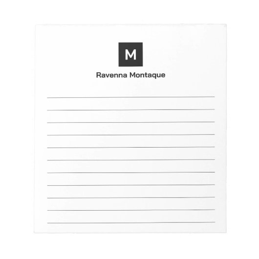 Black Modern Lined Chic Trendy Monogram Notitieblok (Voorkant)