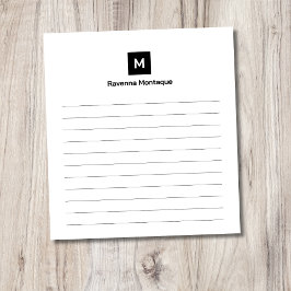 Black Modern Lined Chic Trendy Monogram Notitieblok