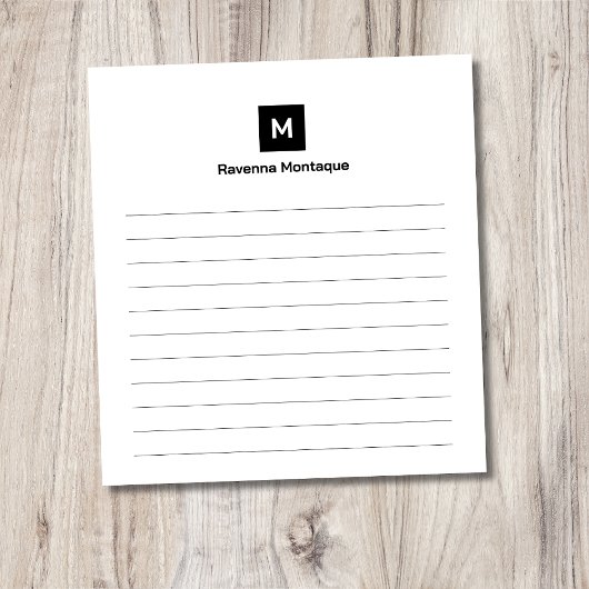 Black Modern Lined Chic Trendy Monogram  Notitieblok