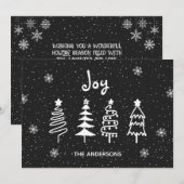 Black Modern Minimal Pine Trees Snow Joy Kerstmis Feestdagenkaart (Voorkant / Achterkant)