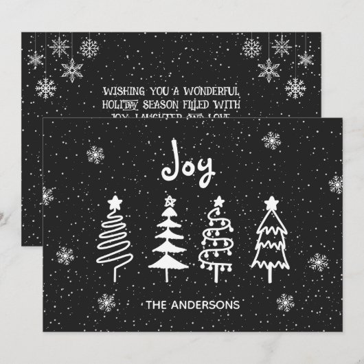 Black Modern Minimal Pine Trees Snow Joy Kerstmis Feestdagenkaart (Voorkant / Achterkant)