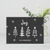 Black Modern Minimal Pine Trees Snow Joy Kerstmis Feestdagenkaart (Staand voorkant)