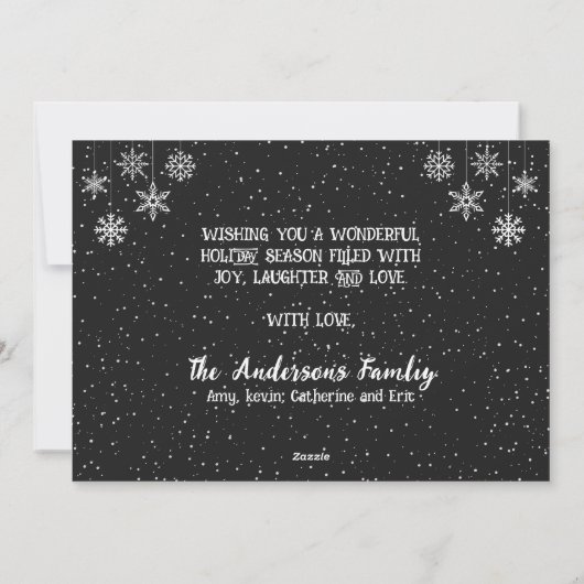 Black Modern Minimal Pine Trees Snow Joy Kerstmis Feestdagenkaart (Achterkant)