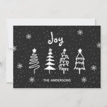 Black Modern Minimal Pine Trees Snow Joy Kerstmis
