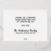 Black Modern Minimal Pine Trees Snow Joy Kerstmis Folie Feestdagenkaart (Achterkant)