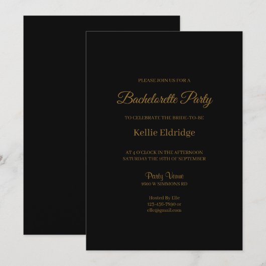 Black Modern minimalist Bachelorette Party Kaart (Voorkant / Achterkant)