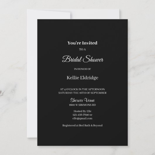 Black Modern Minimalist Bridal Shower-uitnodiging Kaart (Voorkant)