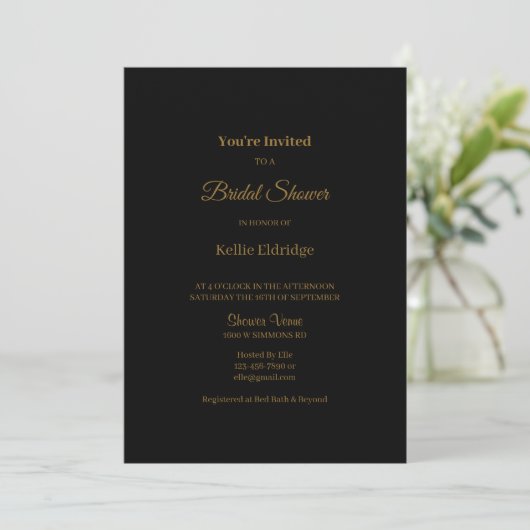 Black Modern Minimalist Bridal Shower-uitnodiging Kaart (Staand voorkant)
