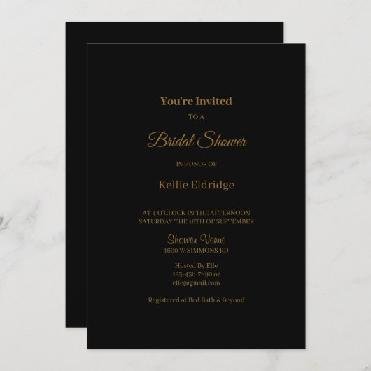 Black Modern Minimalist Bridal Shower-uitnodiging Kaart (Voorkant / Achterkant)