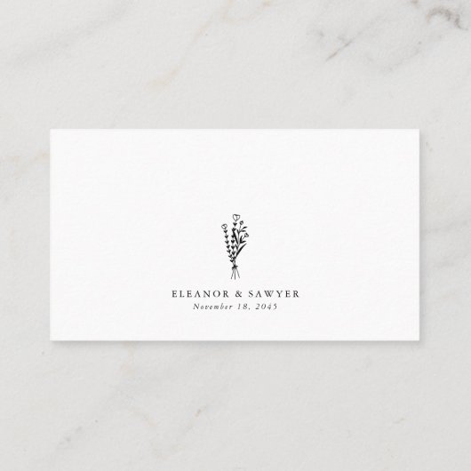 Black Modern minimalist Floral Bouquet Wedding Plaatskaartje (Achterkant)