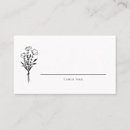 Black Modern minimalist Floral Bouquet Wedding Plaatskaartje