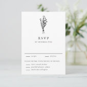 Black Modern minimalist Floral Bouquet Wedding RSVP Kaartje (Staand voorkant)