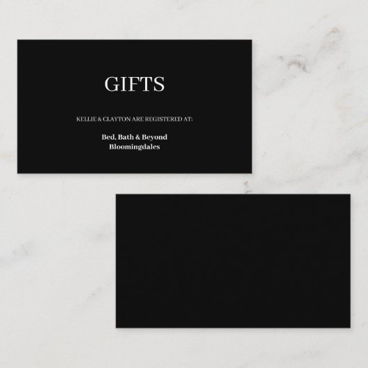 Black Modern Minimalist Gift Registry Informatiekaartje (Voorkant / Achterkant)