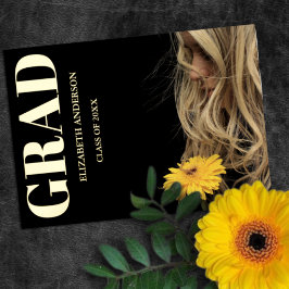 Black Modern Minimalist Graduation Announcement Folie Uitnodiging