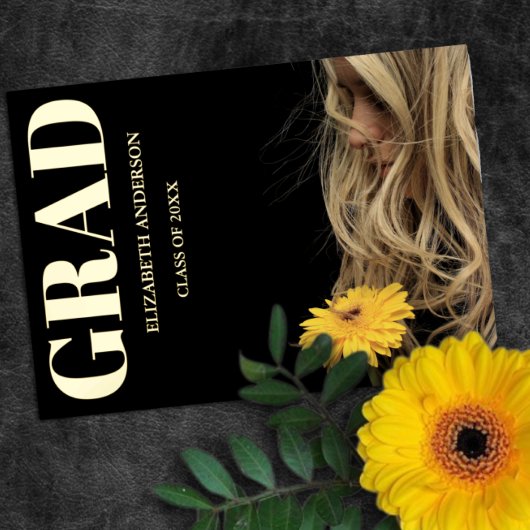 Black Modern Minimalist Graduation Announcement Folie Uitnodiging