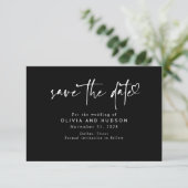 Black Modern Minimalist Heart Script Typography Save The Date (Staand voorkant)