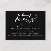 Black Modern Minimalist Heart Wedding Details Informatiekaartje (Voorkant)
