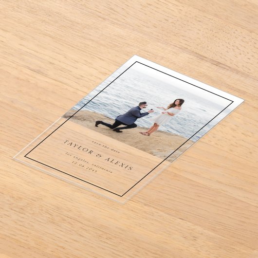 Black Modern Minimalist Lijst Foto Acryl Uitnodigingen (Laagn)